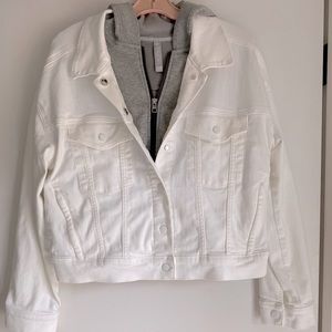 Athleta white denim jacket with hoodie vest combo. Size L